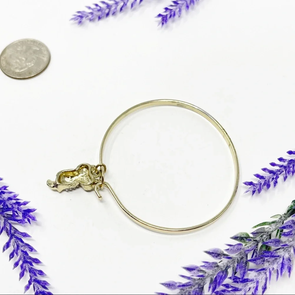 Retro Green Eyed Rhinestone Owl Gold Tone Bangle Bracelet